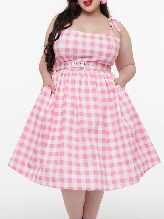 Unique Vintage Dresses & Skirts - Unique Vintage Pink and White Gingham Midi Dress NWT Cottagecore